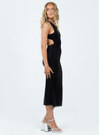 Midi dress Fixed crossover straps Scooped neckline Low back Leg slit Good stretch