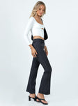 Pants Pinstripe print Low waist Belt looped waist Zip & button fastening Flared leg Twin faux back pockets