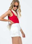 Cargo mini skirt Drawstring at waist Zip & clasp fastening Twin cargo-style hip pockets