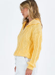 Yellow sweater Knit material Oversized collar V neckline Drop shoulder Good stretch  Unlined 