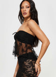 Crop top Strapless style, tie detail at center, sheer lace