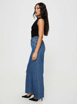 High rise jean, mid-wash denim Relaxed leg, five pocket designs, belt looped waist, button & zip front fastening 