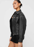 Washed PU jacket Classic collar, silver-toned hardware, zip fastening at front, twin chest pockets, elasticated waistband