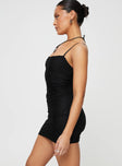 Lace mini dress Adjustable shoulder straps, scooped neckline Good stretch, fully lined