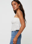 Strapless lace top Elasticated band at bust, pinched detail Good stretch, lined bust