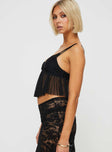 Mesh crop top Adjustable shoulder straps, v-neckline, pace trim, pleats under bust Good stretch, lined bust