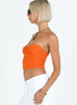 Tube top Knit material Inner silicone strip at bust Twist detail at front Good stretch Unlined 