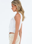 White top Sheer knit material Scoop neck Double tie fastening at front Good Stretch Unlined 