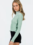 Long sleeve top Plisse material Mock-neck Lettuce edge hem