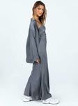 Grey matching set Long sleeve shirt Classic collar Button front fastening Maxi dress Adjustable straps Tie fastening at back Invisible zip fastening at side