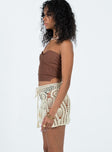 Mini skirt Crochet material Drawstring waistband Good stretch 