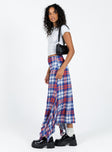 Maxi skirt Plaid print Handkerchief style skirt Invisible zip fastening at side Slight stretch Unlined  