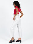 Cargo pants Belt looped waist Six-pocket design Zip & button fastening High waisted Straight leg Non stretch 