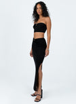 Matching set Strapless crop top Silver-toned ring detail Inner silicone strip Maxi skirt Leg slit  Good stretch Lined top