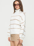 Turtleneck sweater Knit material, striped print, drop shoulder, ribbed trim Good stretch, unlined  Princess Polly Lower Impact  Turtleneck sweater Knit material, striped print, drop shoulder, ribbed trim Good stretch, unlined  Princess Polly Lower Impact 