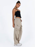 Cargo pants High rise Elasticated waistband with drawstring Six pocket design Straight leg