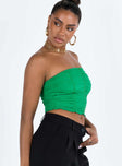 Green tube top Mesh material Gathered detail Inner silicone trip at bust Good Stretch Fully lined 