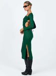 Long sleeve midi dress Ribbed material Square neckline Lace up fastening at back Low back Leg slit  Good stretch Unlined 