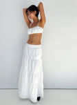 White matching set Crop top Adjustable shoulder straps Maxi skirt Elasticated waistband Tiered skirt