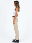 Beige pants Corduroy material Belt looped waist Zip and button fastening Classic five-pocket design Embroidered design at back Straight leg