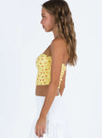 Yellow tube top Floral print Frill detail  Good stretch