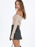 Navy mini skirt Plaid print Wrap style with button fastening at front Invisible zip fastening at side