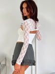 Two-piece top  Long sleeve lace bolero, tube top with ruching at side & split hem Good stretch, lined tube top