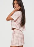 Golden Palms Linen Blend Top Pink / White