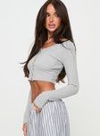 Grey Long sleeve top Ribbed material, cropped fit, scooped neckline, button fastening