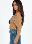 Sweater Knit material Off the shoulder design Folded neckline