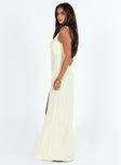 Maxi dress Fixed shoulder straps V neckline Invisible zip fastening at back High leg slit 