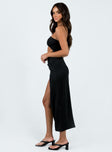 Strapless maxi dress Inner silicone strip at bust Cut out at front Knot detail High leg slit