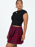 Red mini skirt Plaid print Invisible zip fastening at side Pleated design