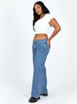 Jeans Low rise Dark wash denim Belt looped waist Zip & button fastening Classic five-pocket design Wide leg