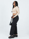 Jeans Black denim Belt looped waist Classic five-pocket design Zip & button fastening Low-rise Wide leg