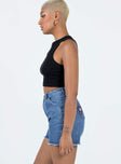 Denim shorts Mid-wash denim Belt looped waist Front button & zip fastening  Four pocket design Gold & silver-toned embellishments on back pockets Raw cut hem