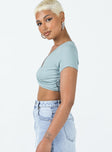 Crop top Ribbed material V-neckline Fixed wrap design Good stretch