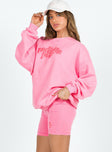 Princess Polly Crew Neck Sweatshirt Squiggle Text Watermelon Pink / Rose Princess Polly  long 