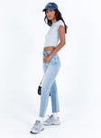 Jeans High rise Light wash denim Belt looped waist Zip and button fastening Classic five pocket design Slim leg 