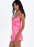 Pink mini dress Graphic print Adjustable shoulder straps Cowl neckline Low back