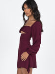 Haven Long Sleeve Mini Dress Burgundy