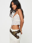 Floral print crop Elasticated straps, lace detailing, shirred back panel, tie front fastening