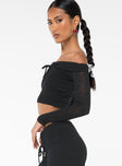 Off-the-shoulder top, slim fitting Folded neckline, drawstring tie detail on bust