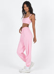 Pink matching set Quilted material Crop top Invisible zip fastening at side High waisted pants Elasticated waistband & cuffs