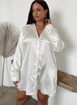 Princess Polly   90210 Satin Shirt Mini Dress White Curve