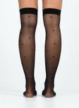 Stockings Sheer material Heart detail Thigh high design Good stretch