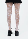 White stockings Delicate knit material - wear with care  Sheer design  Elasticated waistband  Good stretch   Hand wash only 