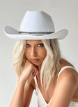 Cowboy hat  Princess Polly Exclusive Felt material  Diamante band  Adjustable rope chin strap  Stiff brim  OSFM 