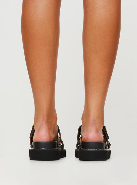 Ma Belle Sandals Contrast Stitch Chocolate