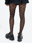 Black stockings High waisted fit Fishnet design Heart print Sheer design Hand wash only